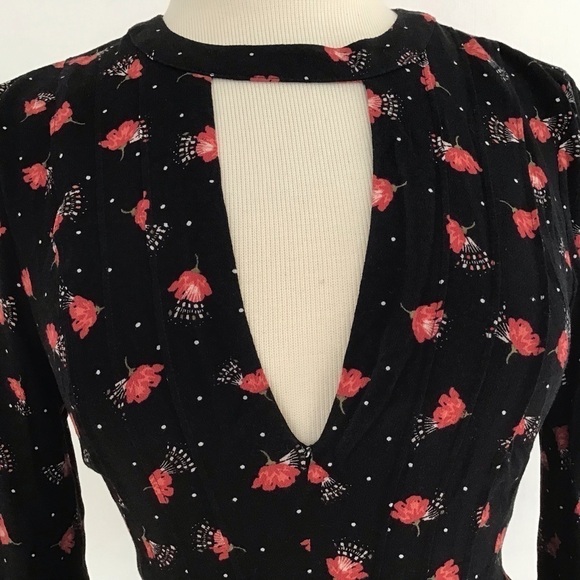 Free People Teagan Black Long Sleeve Y2K Dress with Red Flowers Size 2 overs… - Picture 4 of 13